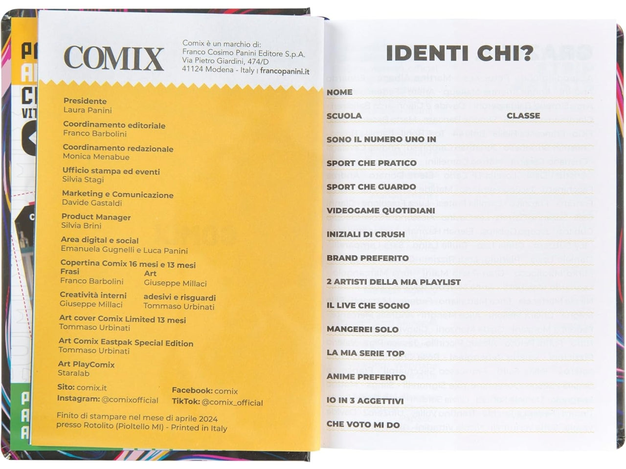 Diario agenda Comix standard 16 mesi con copertina rigida multicolor, anno 2024/25, 13x17,3 cm