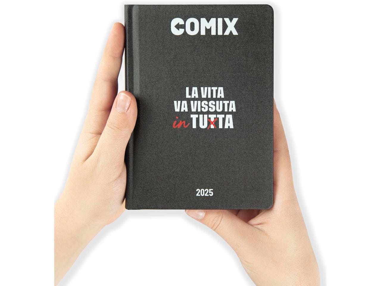 Diario agenda Comix mini 16 mesi con copertina rigida nera e bianco, anno 2024/25, 11x15,3 cm