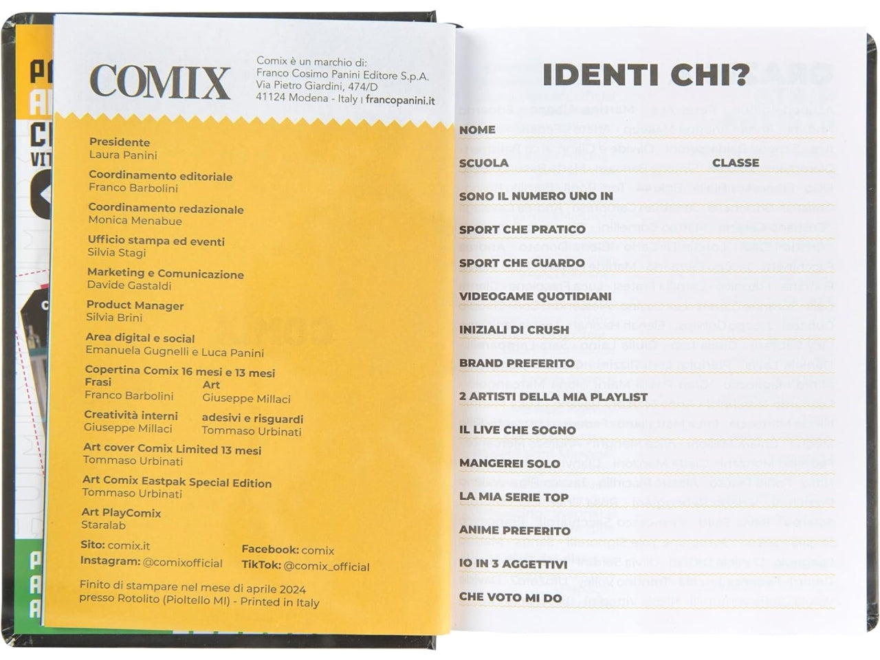Diario agenda Comix mini 16 mesi con copertina rigida nera e argento, anno 2024/25, 11x15,3 cm