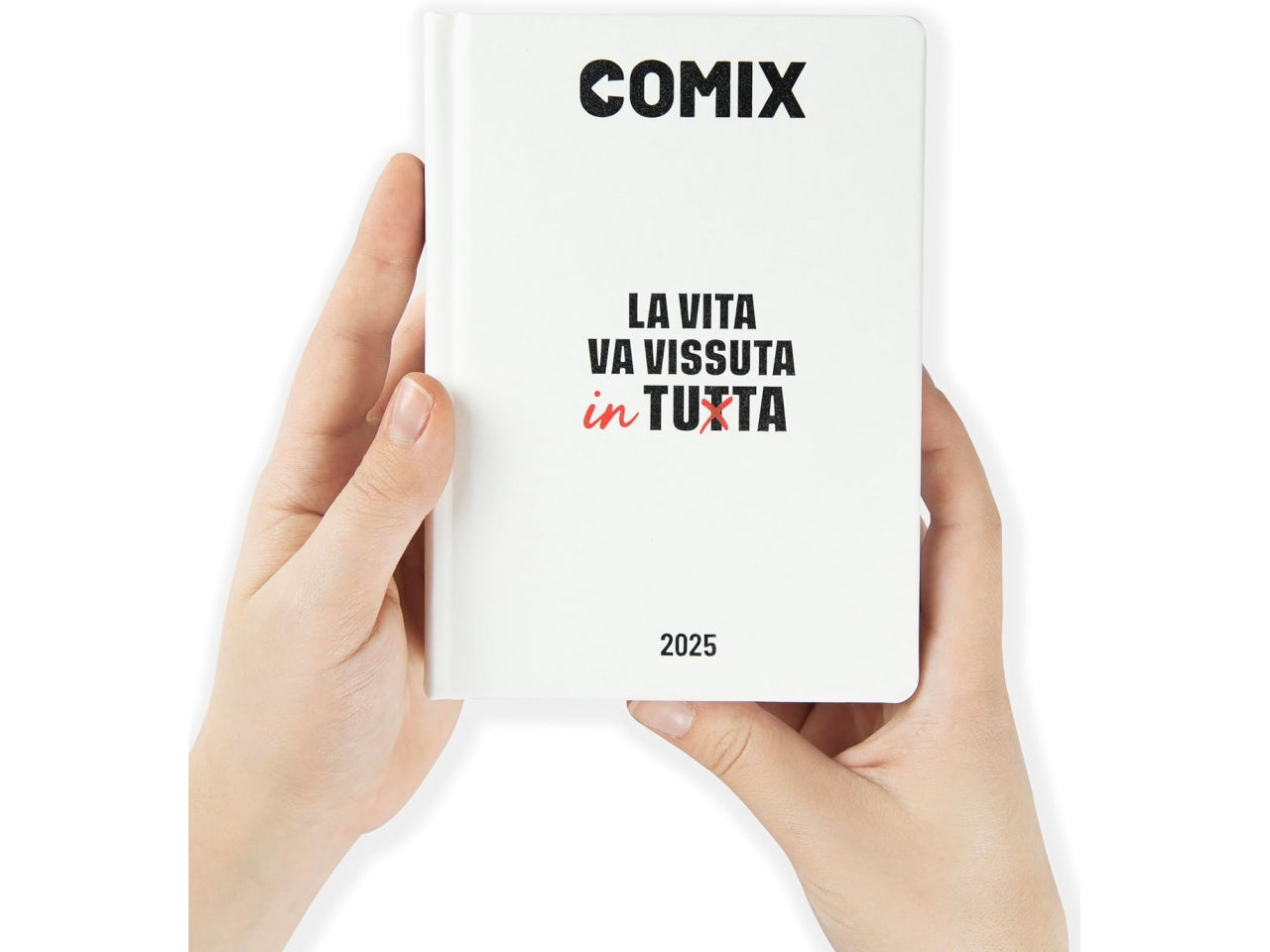 Diario agenda Comix mini 16 mesi con copertina rigida bianca, anno 2024/25, 11x15,3 cm