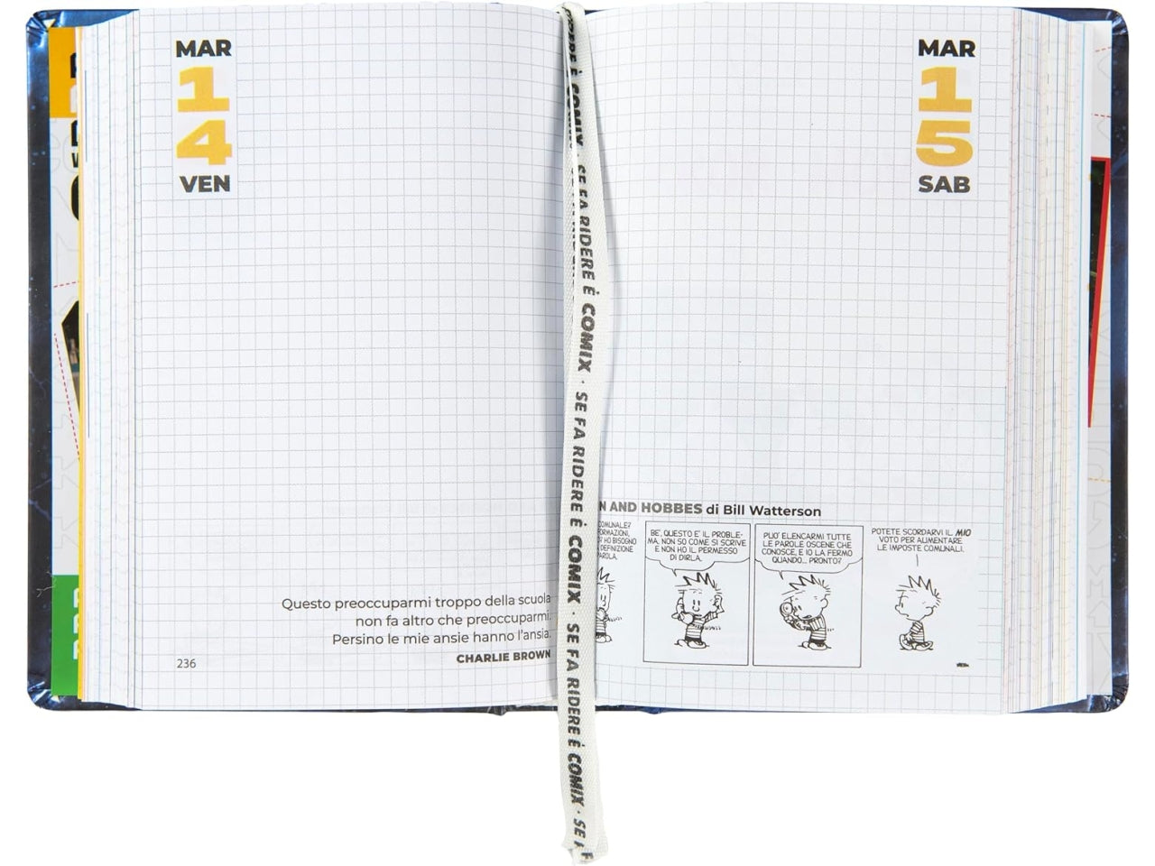 Diario agenda Comix mini 16 mesi con copertina rigida blu e nera, anno 2024/25, 11x15,3 cm