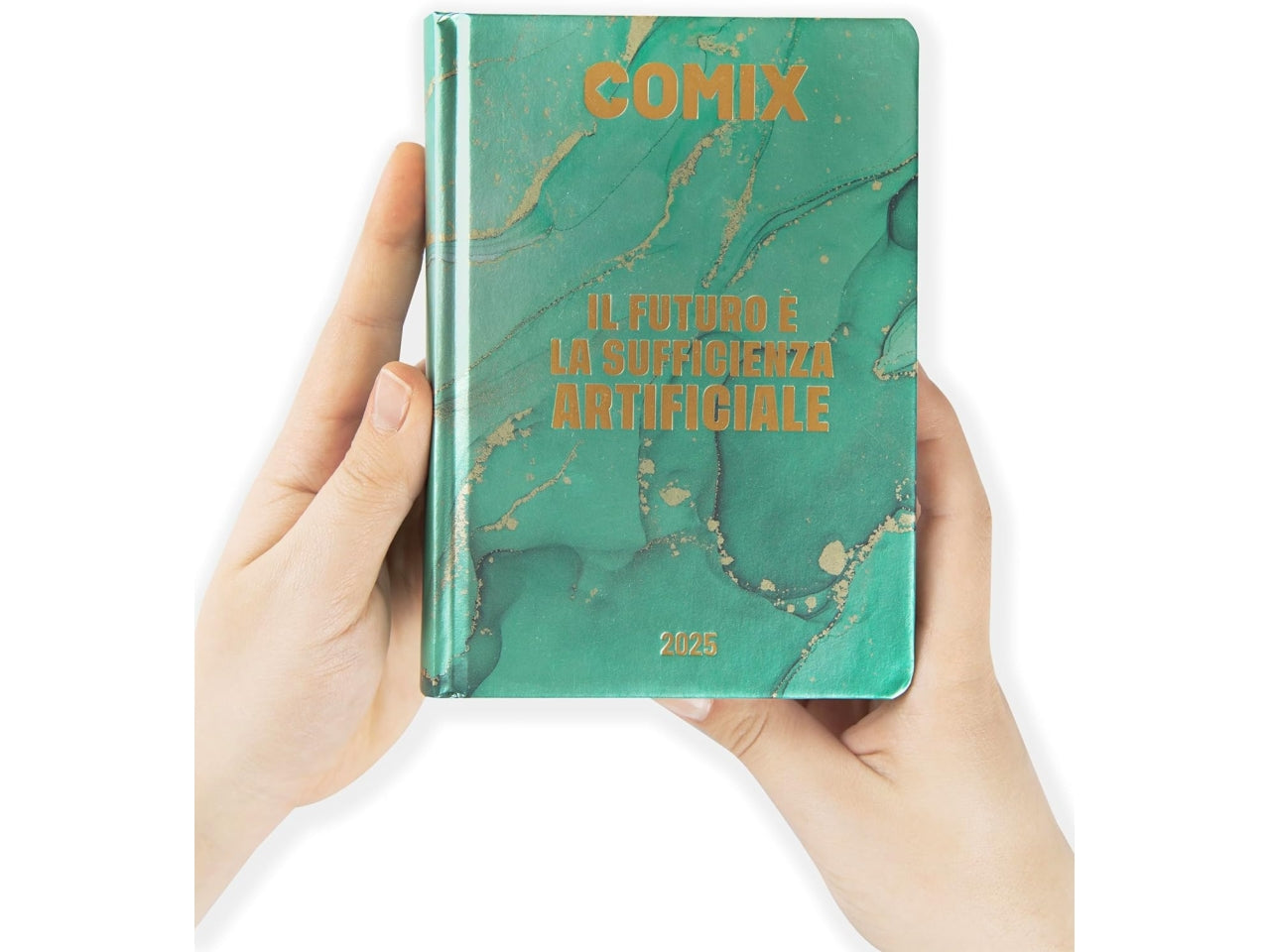 Diario agenda Comix mini 16 mesi con copertina rigida verde e oro, anno 2024/25, 11x15,3 cm
