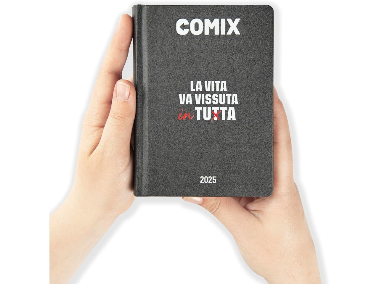 Diario agenda Comix mignon 16 mesi con copertina rigida nera e bianco, anno 2024/25, 9x12,5 cm