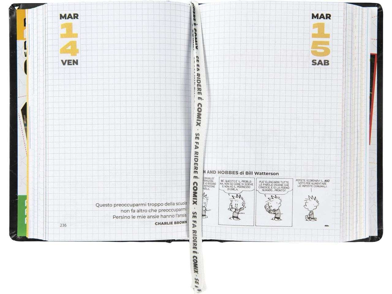 Diario agenda Comix mignon 16 mesi con copertina rigida nera e argento, anno 2024/25, 9x12,5 cm