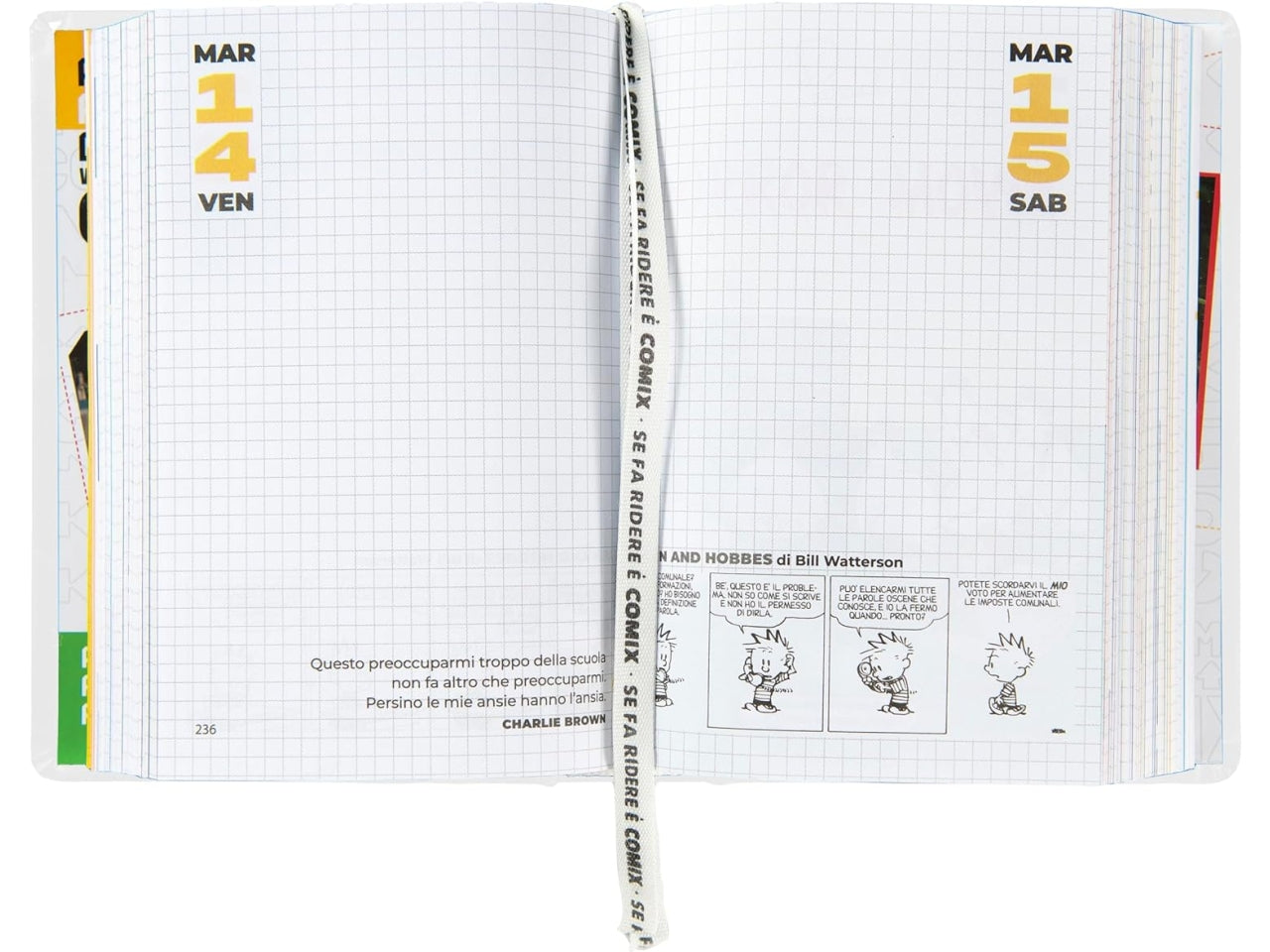 Diario agenda Comix mignon 16 mesi con copertina rigida, bianco, anno 2024/25, 9x12,5 cm