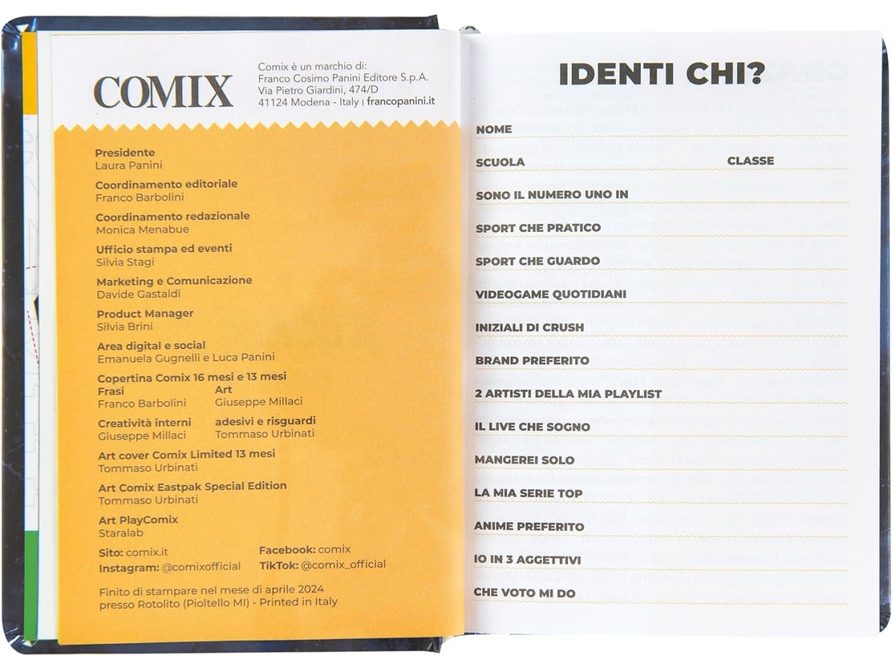 Diario agenda Comix mignon 16 mesi con copertina rigida blu e nera, anno 2024/25, 9x12,5 cm