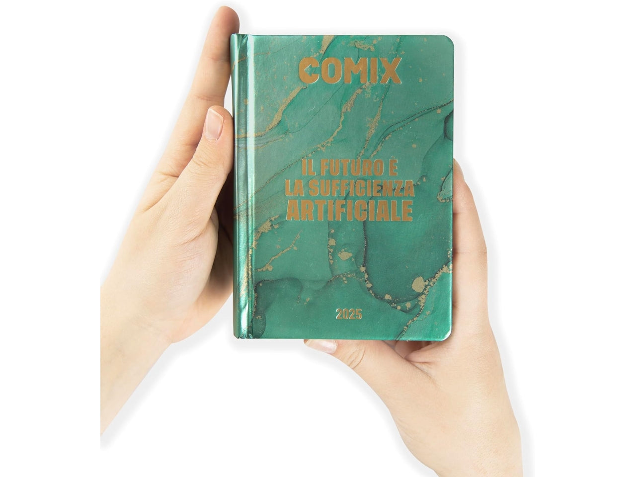 Diario agenda Comix mignon 16 mesi con copertina rigida verde e oro, anno 2024/25, 9x12,5 cm