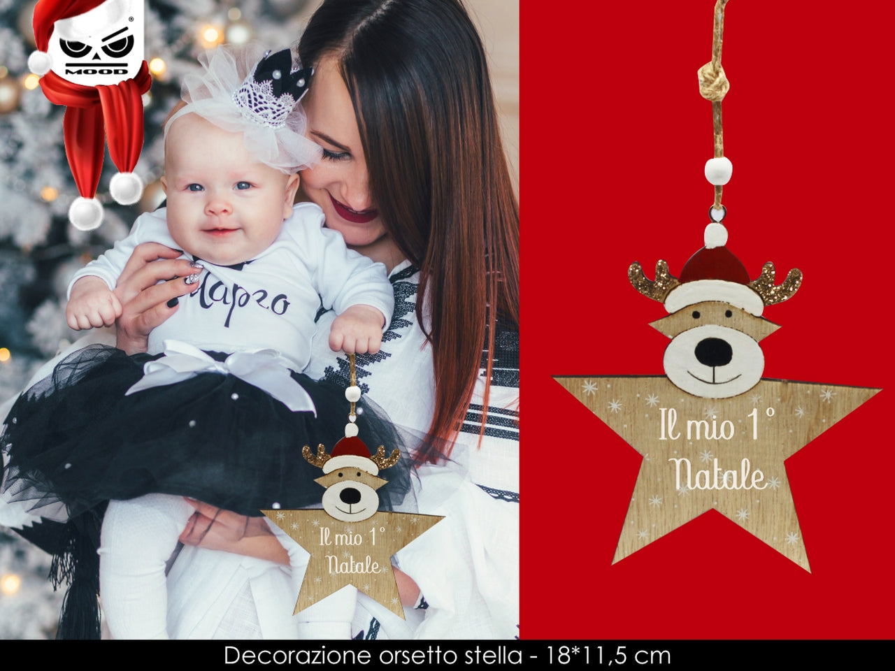 Pendente in legno inciso orsetto il mio primo natale