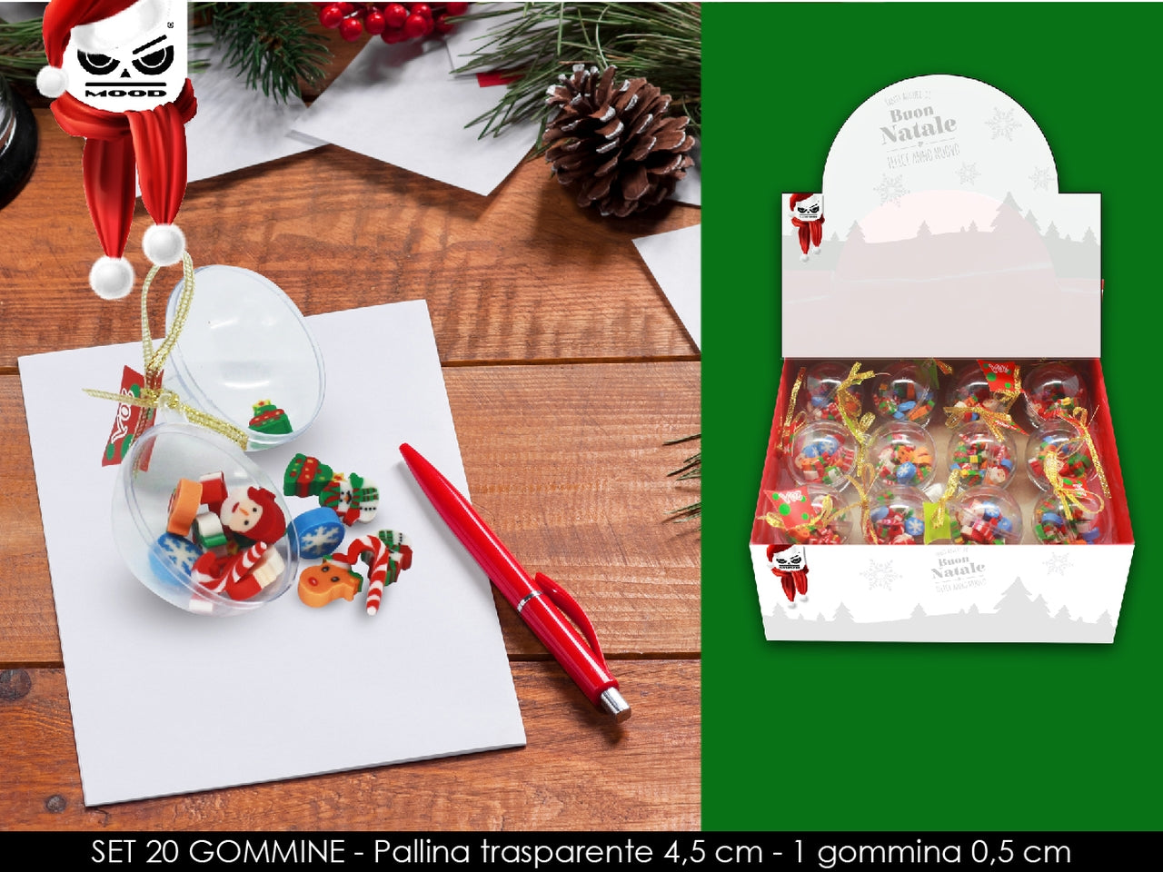 Gommine natalizie in pallina set da 20 gommine