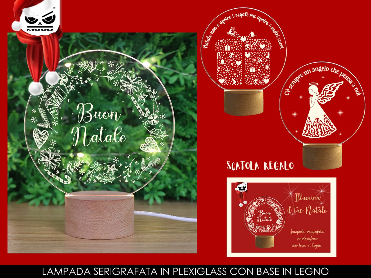 Lampada tonda in acrilico serigrafato christmas