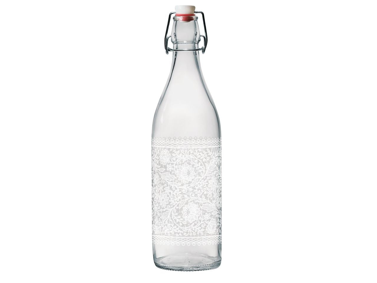 Bottiglia modello lory capacita' 1lt con tappo bianco e decorazioni sarah