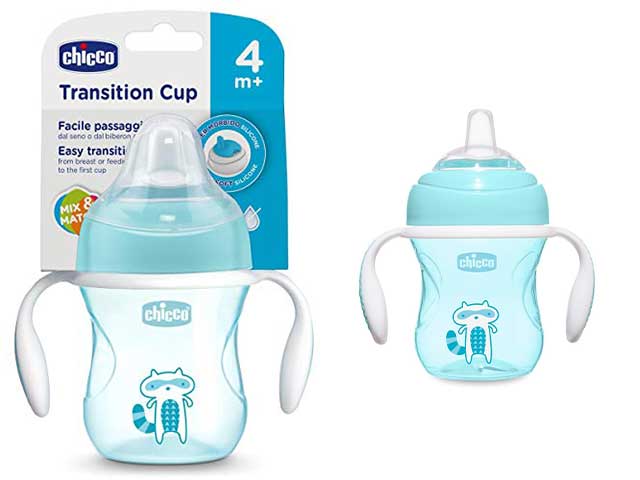 Chicco Transition Cup Bicchiere Antigoccia 200 ml Beccuccio Ergonomico Azzurro