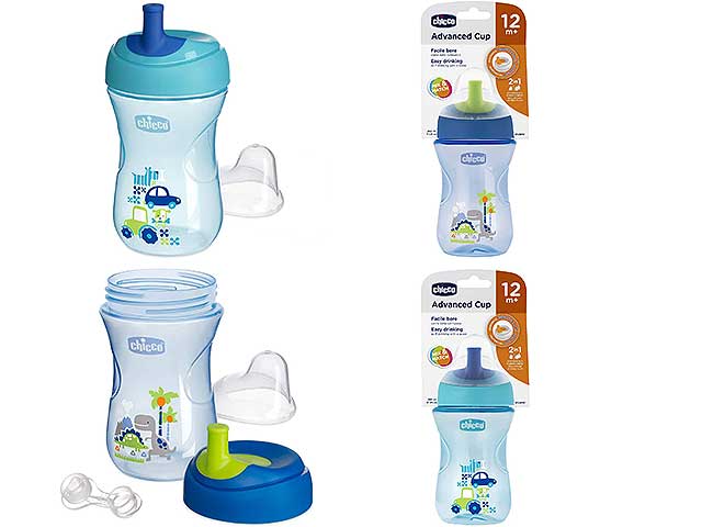 Chicco Advanced Cup Bicchiere Antigoccia con Cannuccia 266 ml Celeste