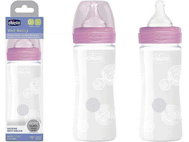 Chicco Biberon Benessere 240ml Flusso Lento in Vetro  Rosa