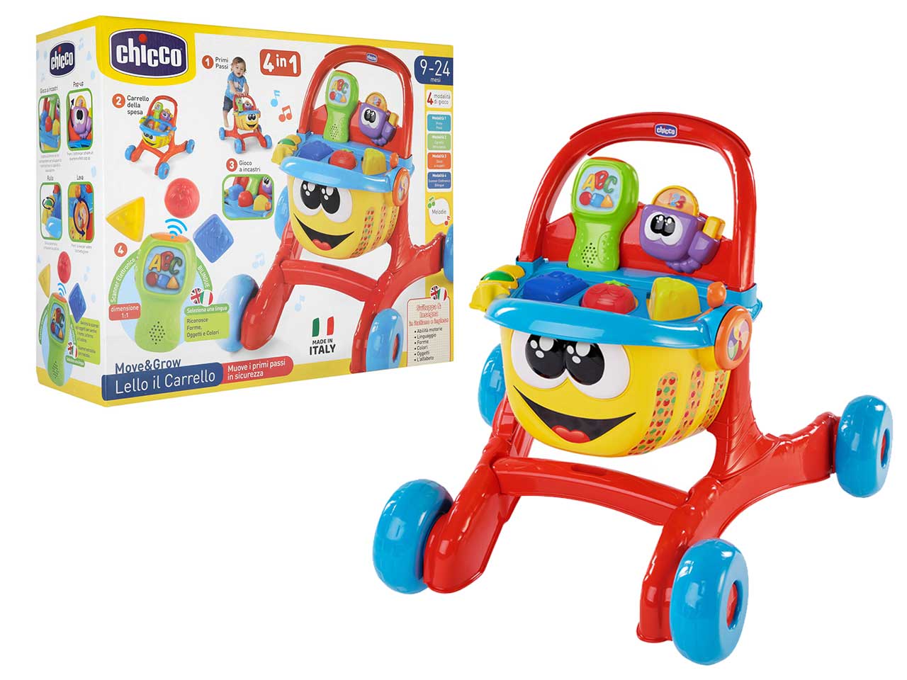 Chicco Gioco Primi Passi Lello Il Carrello Gioco Bilingue con Forme e Incastri