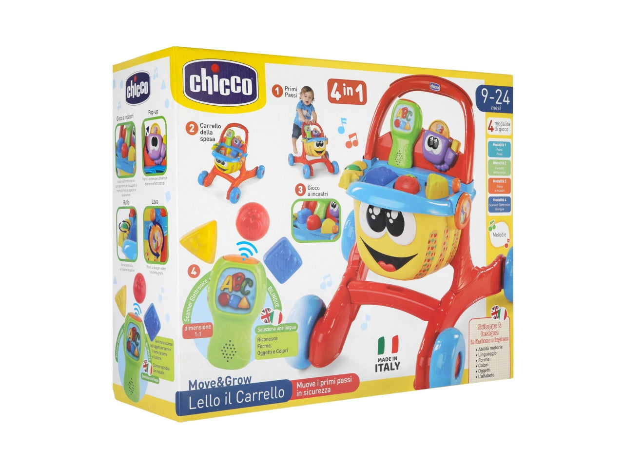 Chicco Gioco Primi Passi Lello Il Carrello Gioco Bilingue con Forme e Incastri