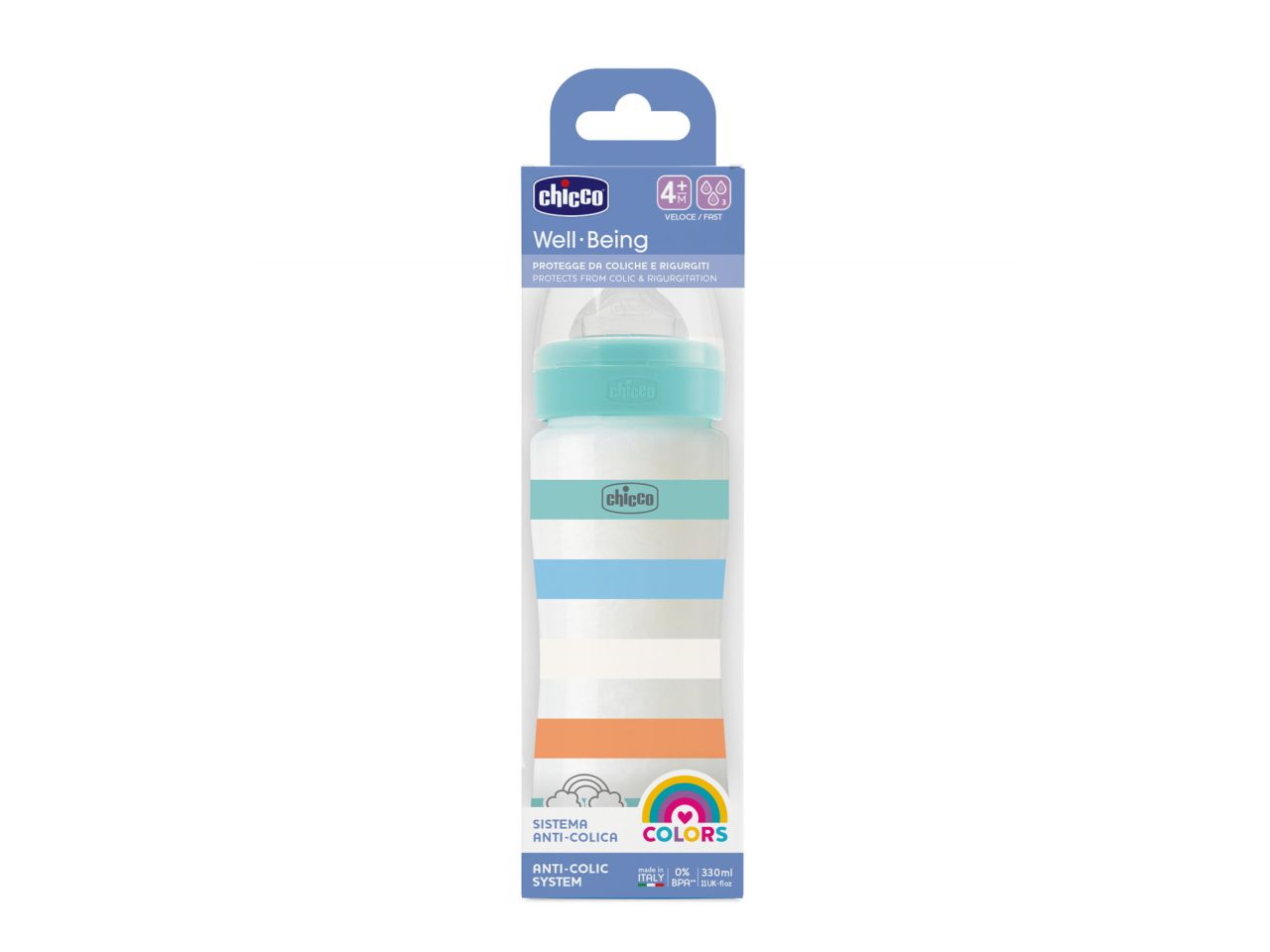 Chicco Biberon Benessere Flusso Veloce con Tettarella Physio in Silicone Anticolica 330 ml
