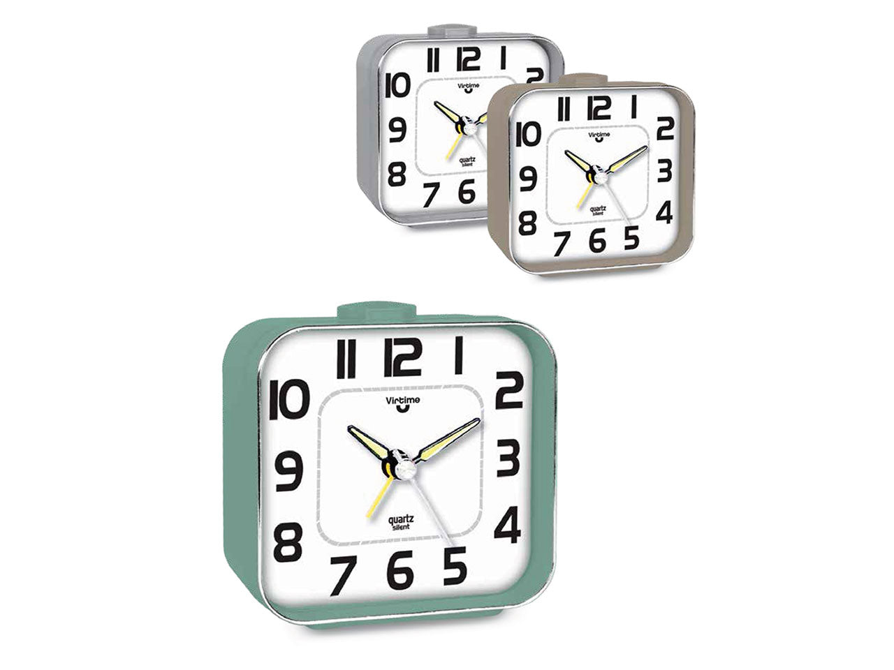 Sveglia al quarzo analogica virtime in abs con sweep e luce in grigio, tortora e verde 9x8,5x4 cm - Virtime