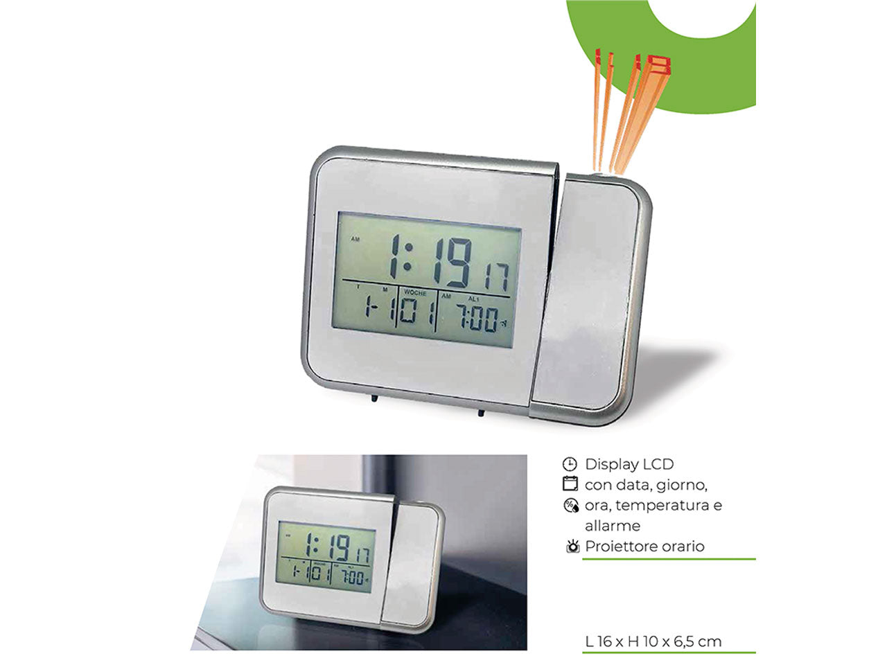Sveglia lcd proiettore/temperatura 15,7x6,4x9,7cm