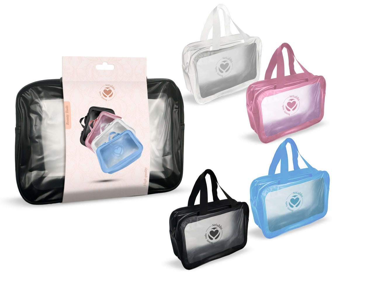 Beauty case grande unisex 4 colori assortiti plastica 30x20x7,5 cm - Setablu
