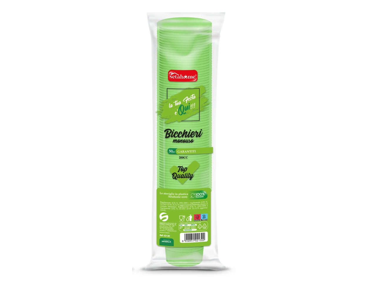 Bicchieri plastica verde acido monouso 200cc ideale per feste e outdoor - 100% riciclabili - 50 pezzi