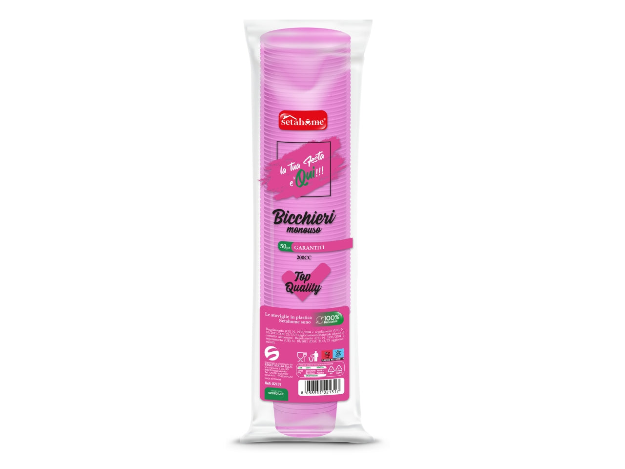 Bicchieri plastica fucsia monouso 200cc ideale per feste e outdoor - 100% riciclabili - 50 pezzi