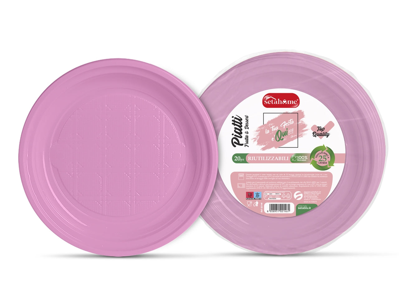Piatti monouso da dolce e frutta /frutta rosa - la confezione contiene 25 piatti