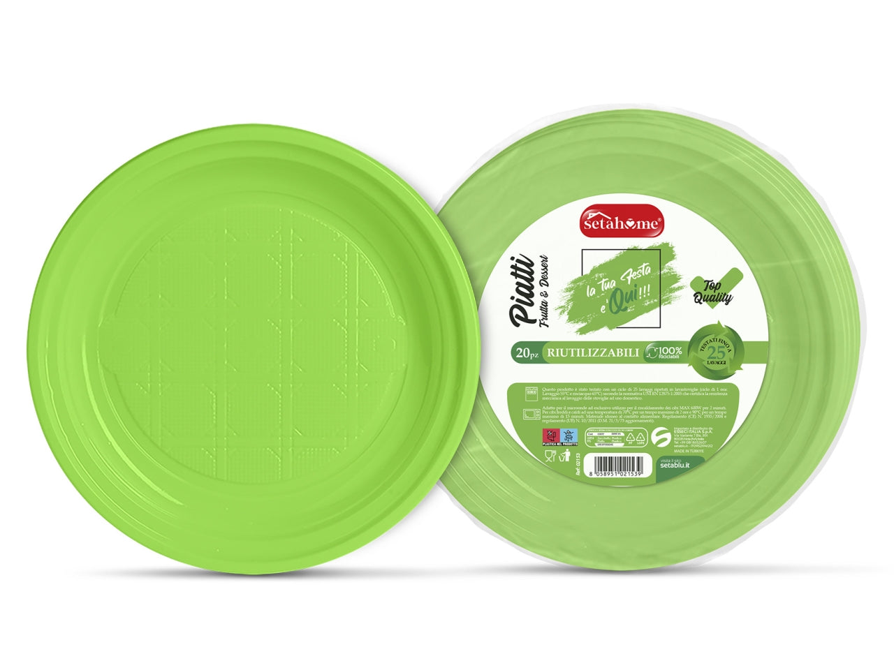 Piatti in plastica monouso per dolce e frutta verde acido riciclabili e riutilizzabili 25 pezzi - 17 cm - Esseci