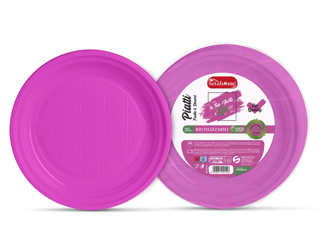 Piatti in plastica monouso per dolce e frutta fucsia riciclabili e riutilizzabili 25 pezzi - 17 cm - Esseci