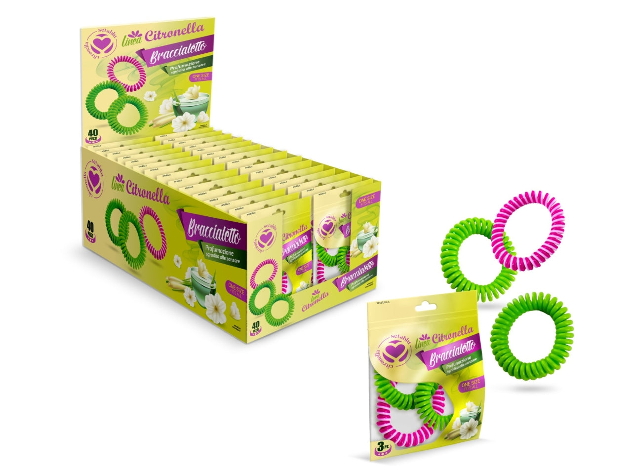 Bracciale alla citronella in eva - la confezione contiene 3 bracciali disponibili in colori assortiti