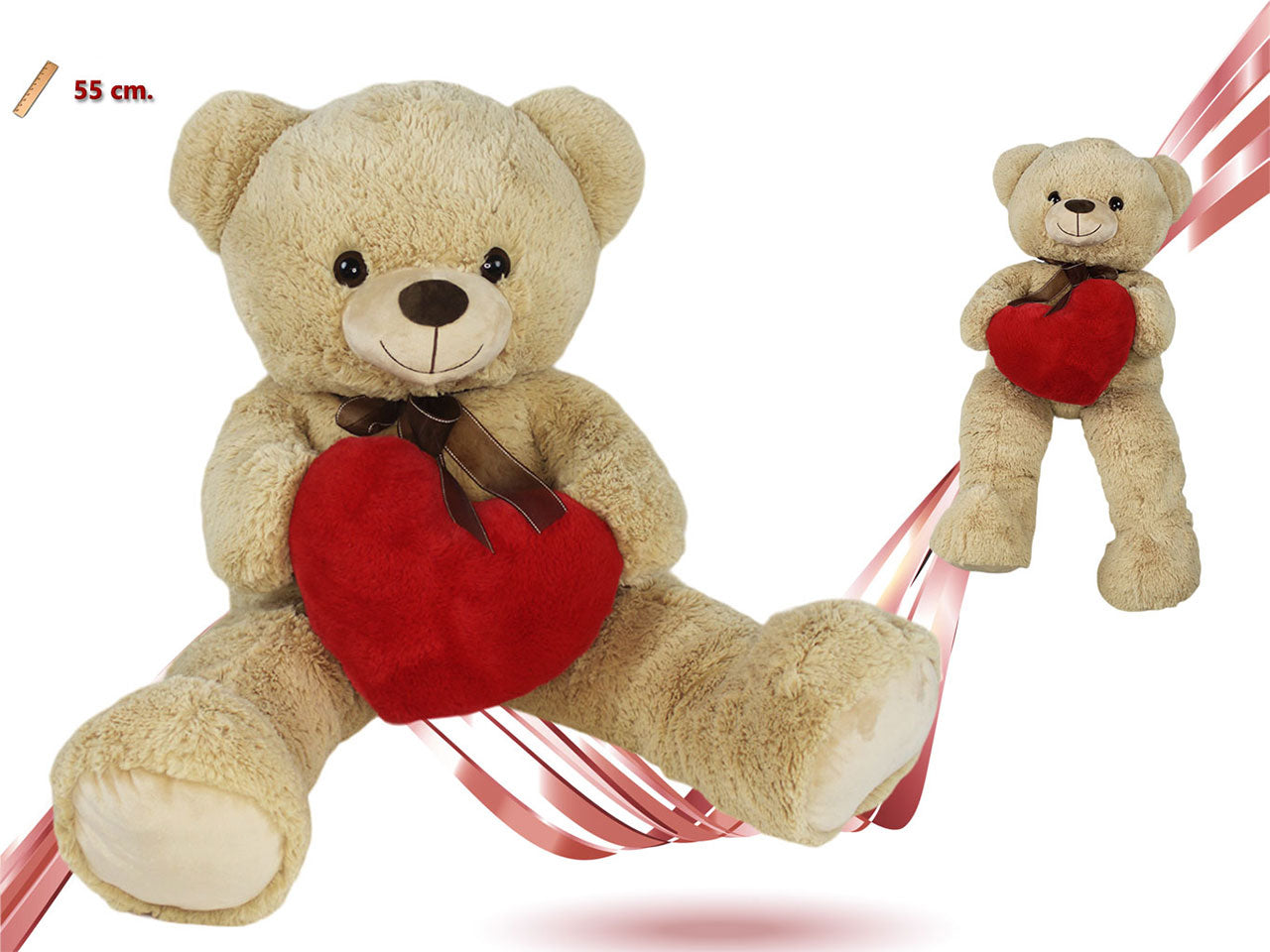 Peluche orso con fiocco e cuore 55cm