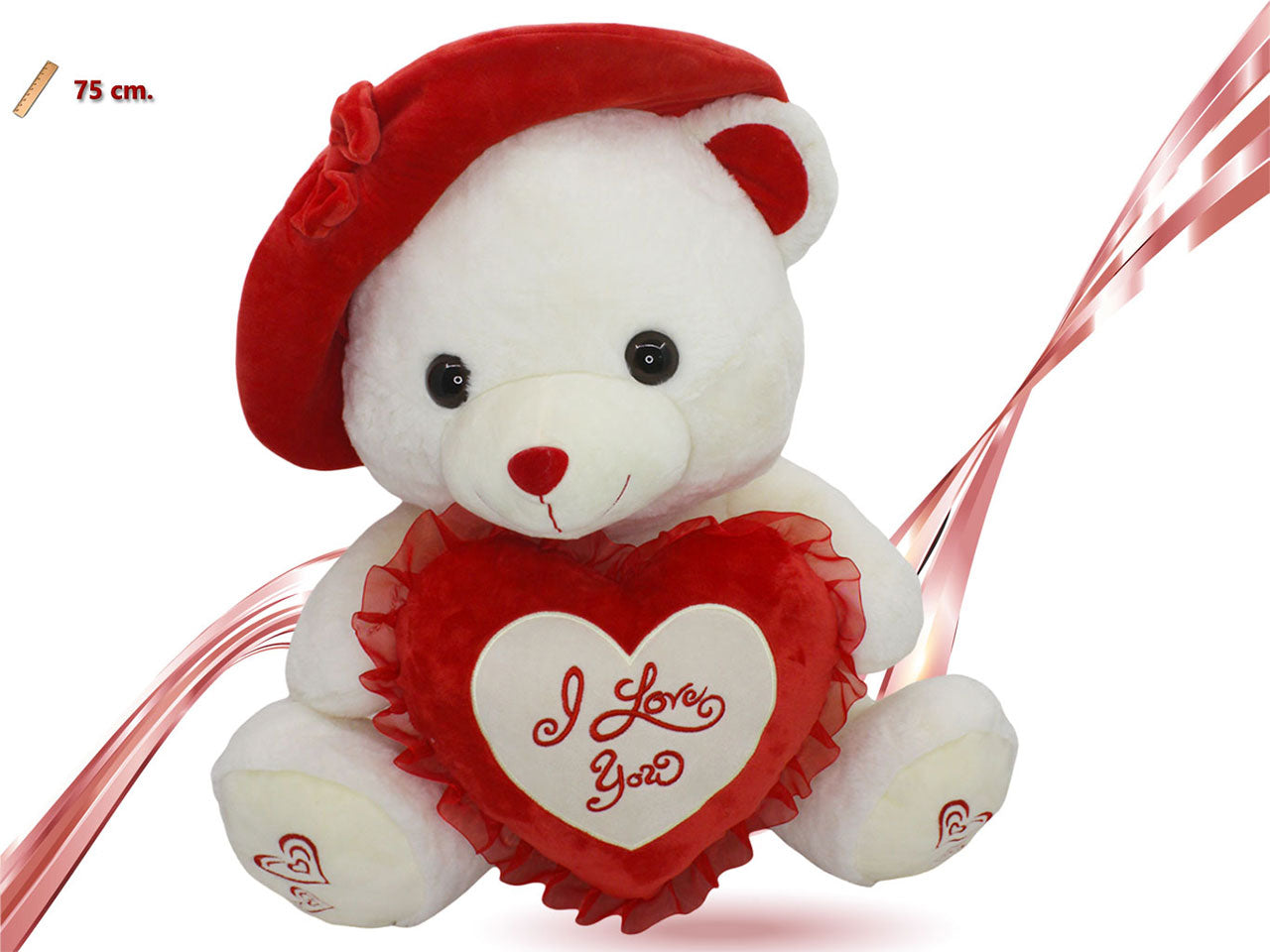 Peluche orso rosso con cuore e cappello 75cm