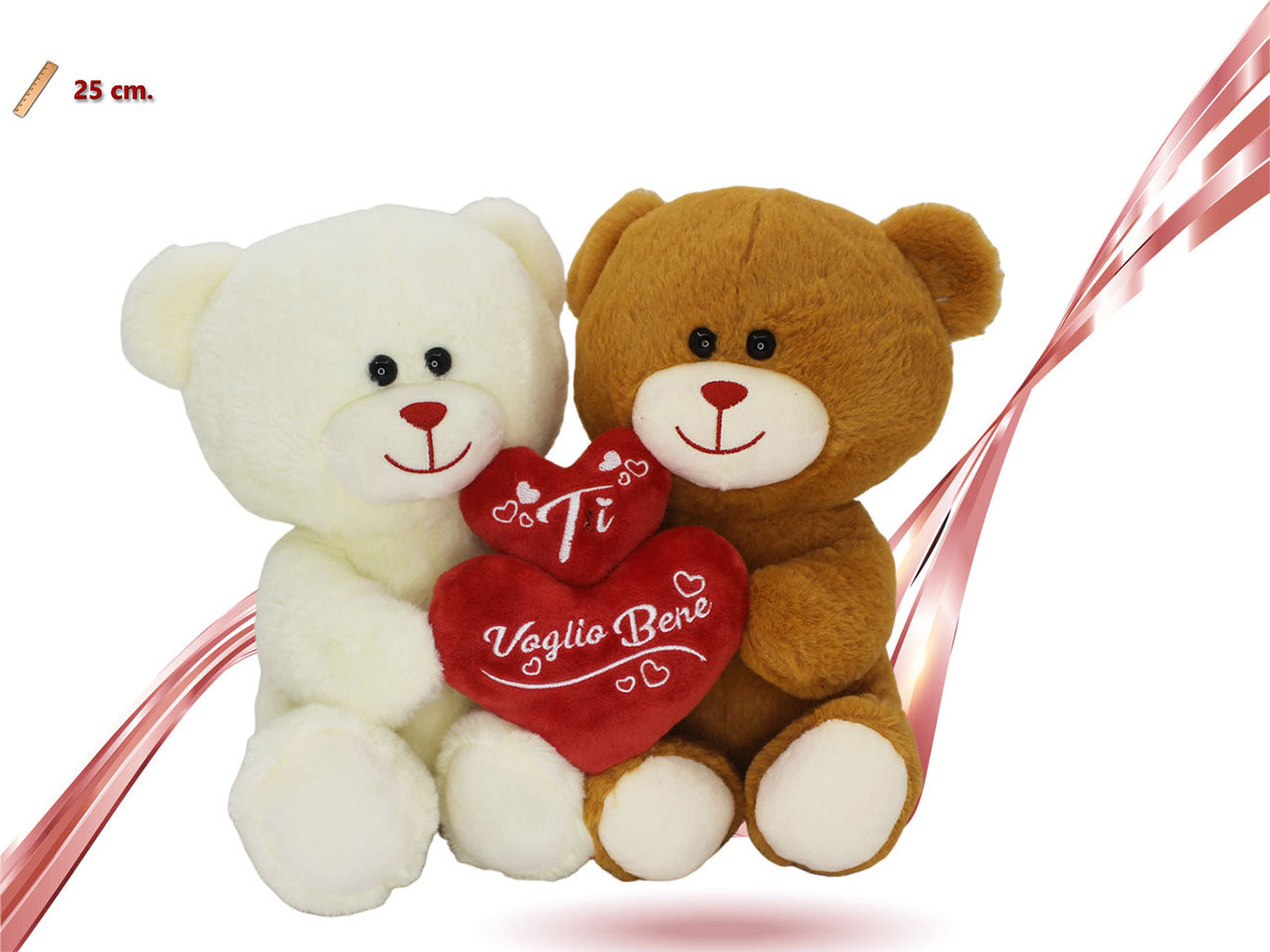 Peluche orso coppia con cuore 25cm
