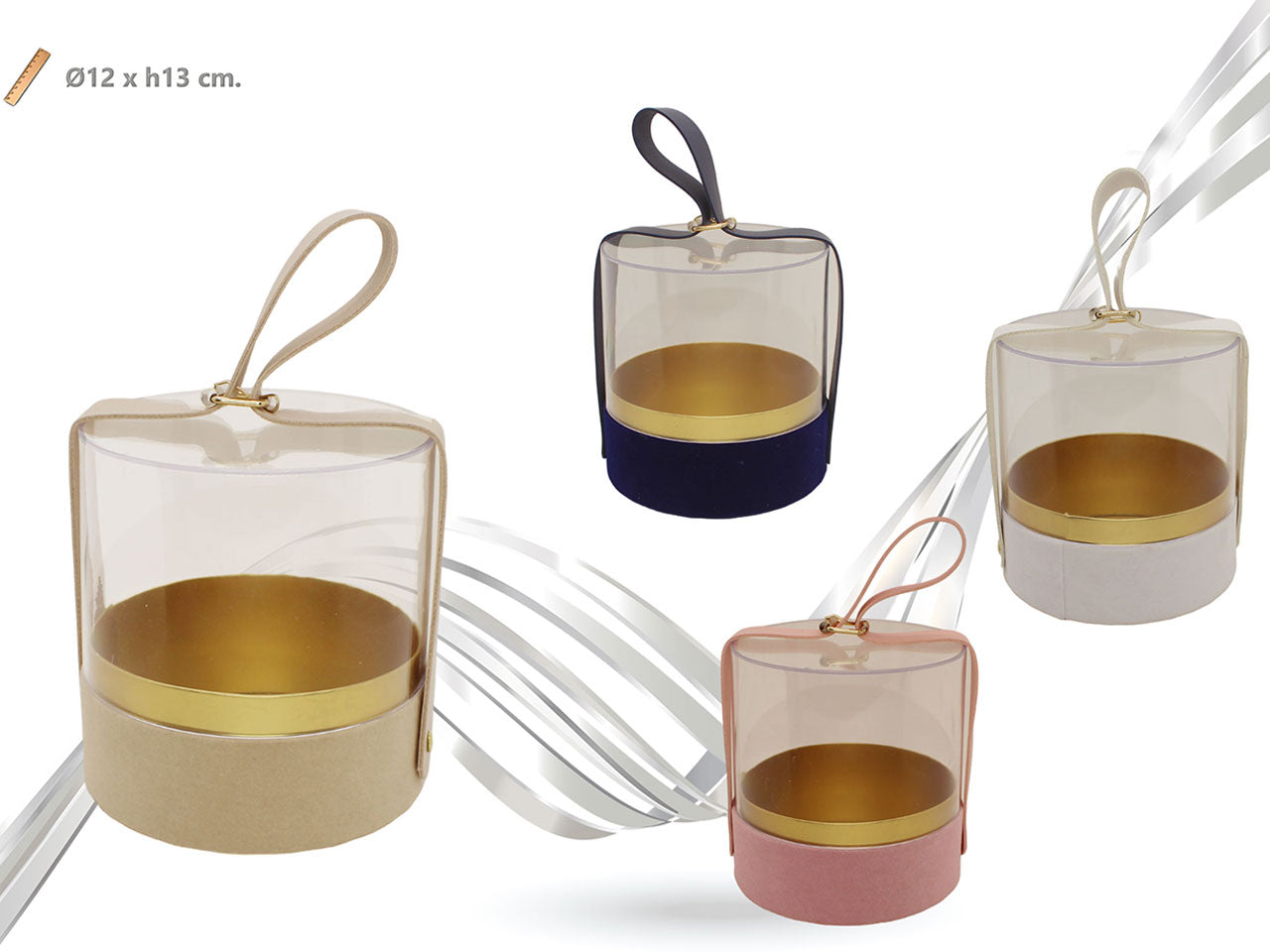 Scatola plastica e tessuto 12x12x13cm colori assortiti