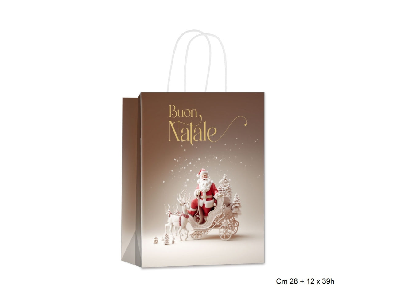 Busta natalizia regalo oro bianco marrone in carta 28+12x39 cm - Fiocchetta