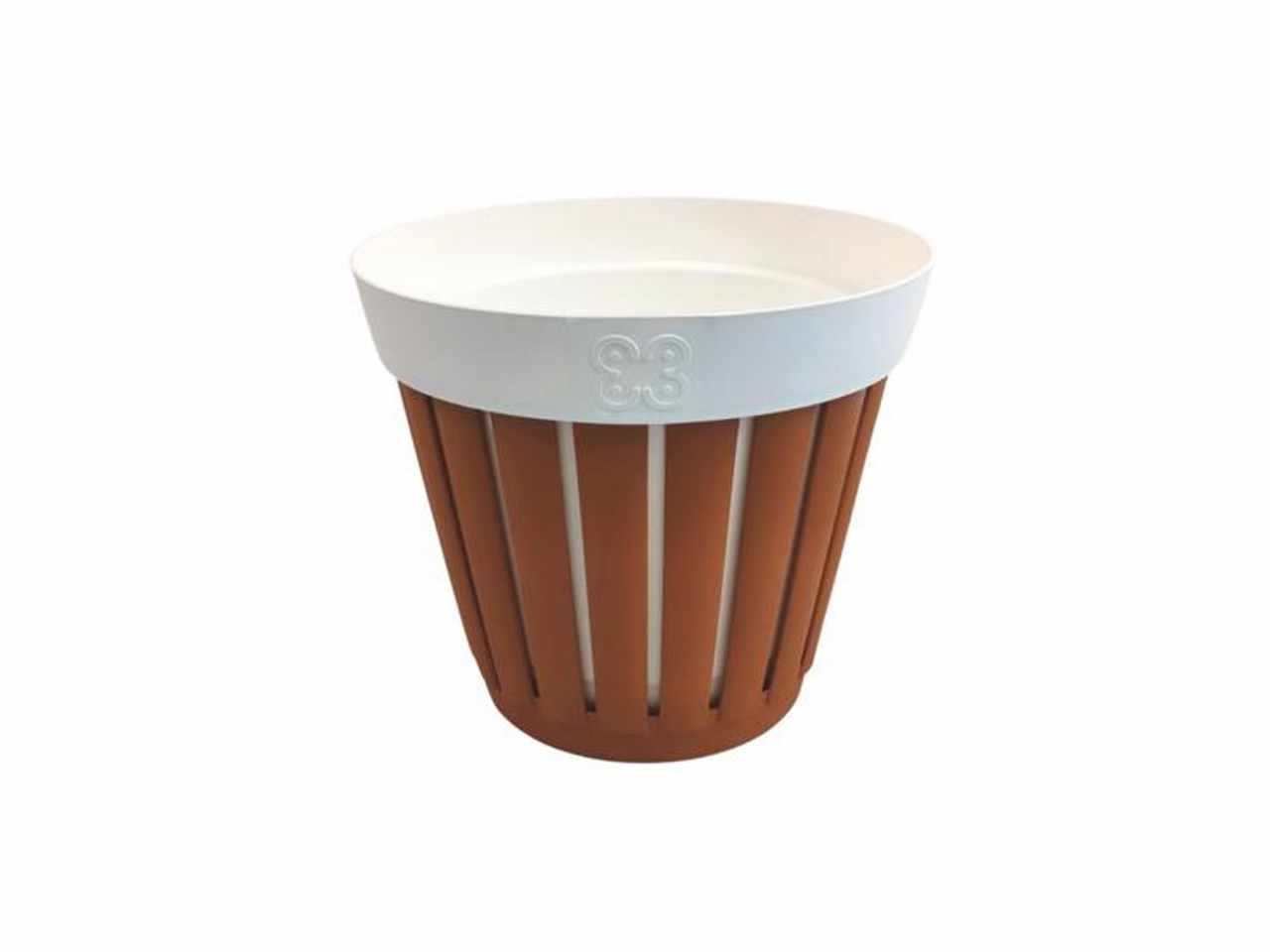 Vaso e coprivaso linea kreta diametro vaso interno 30cm realizzato in plastica riciclata colori terracotta e bianco