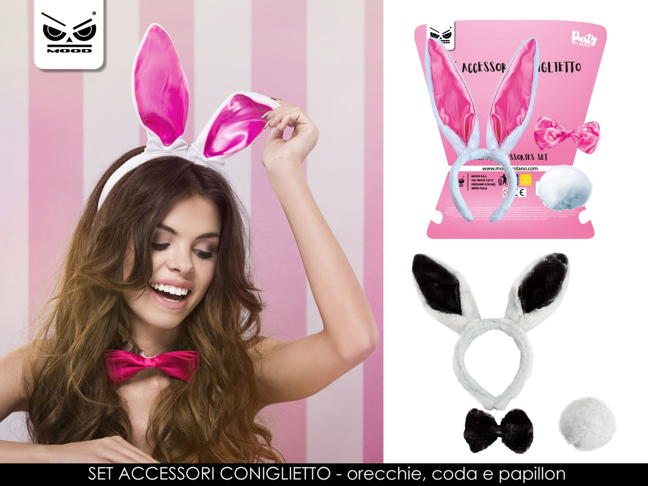 Set cerchietto, coda e papillon da coniglietto da adulto