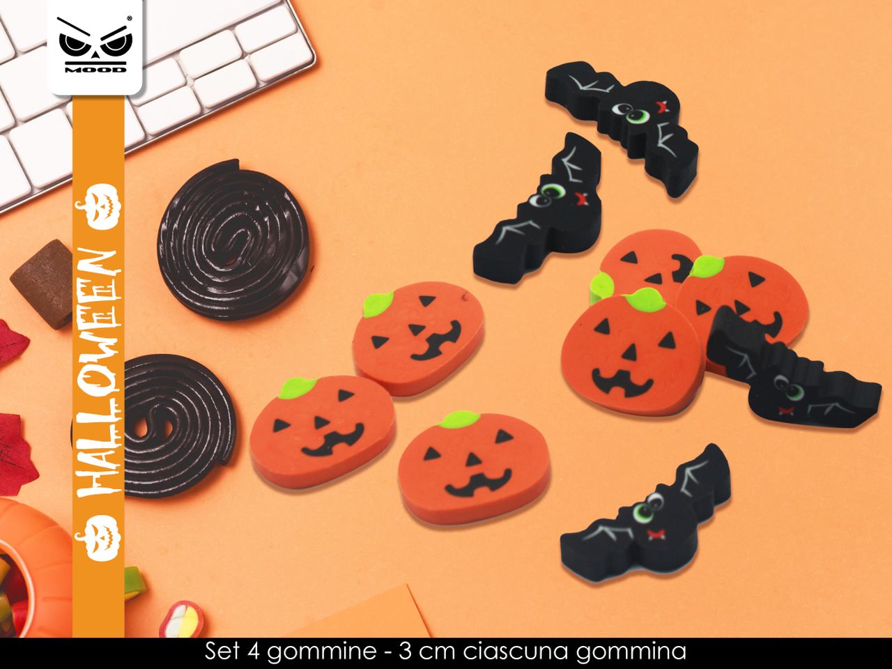 Gommine a forma di zucca e pipistrello - confezione da 4 gomme
