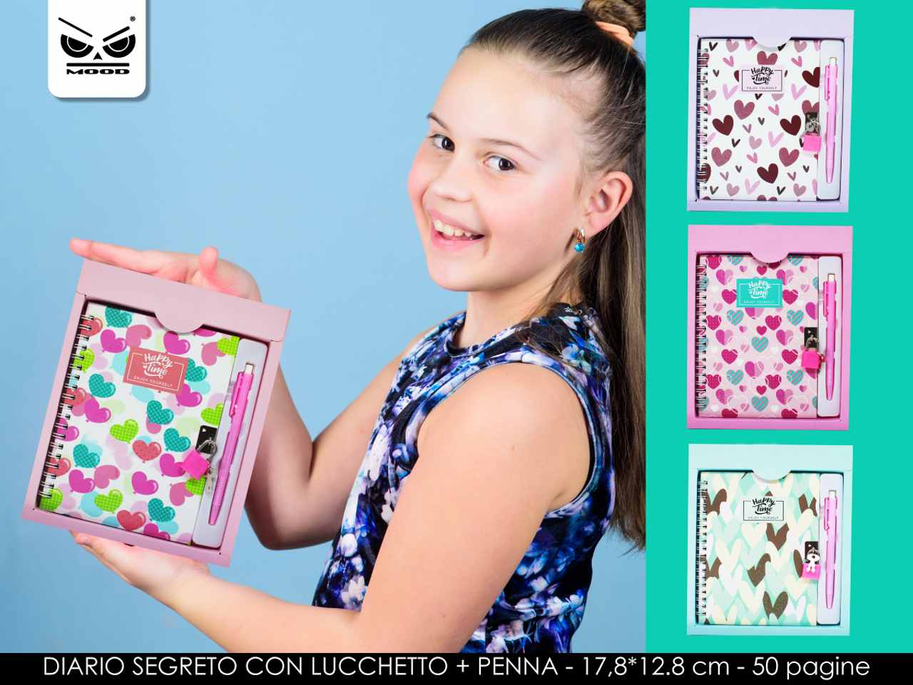 Diario segreto cuori a spirale con penna