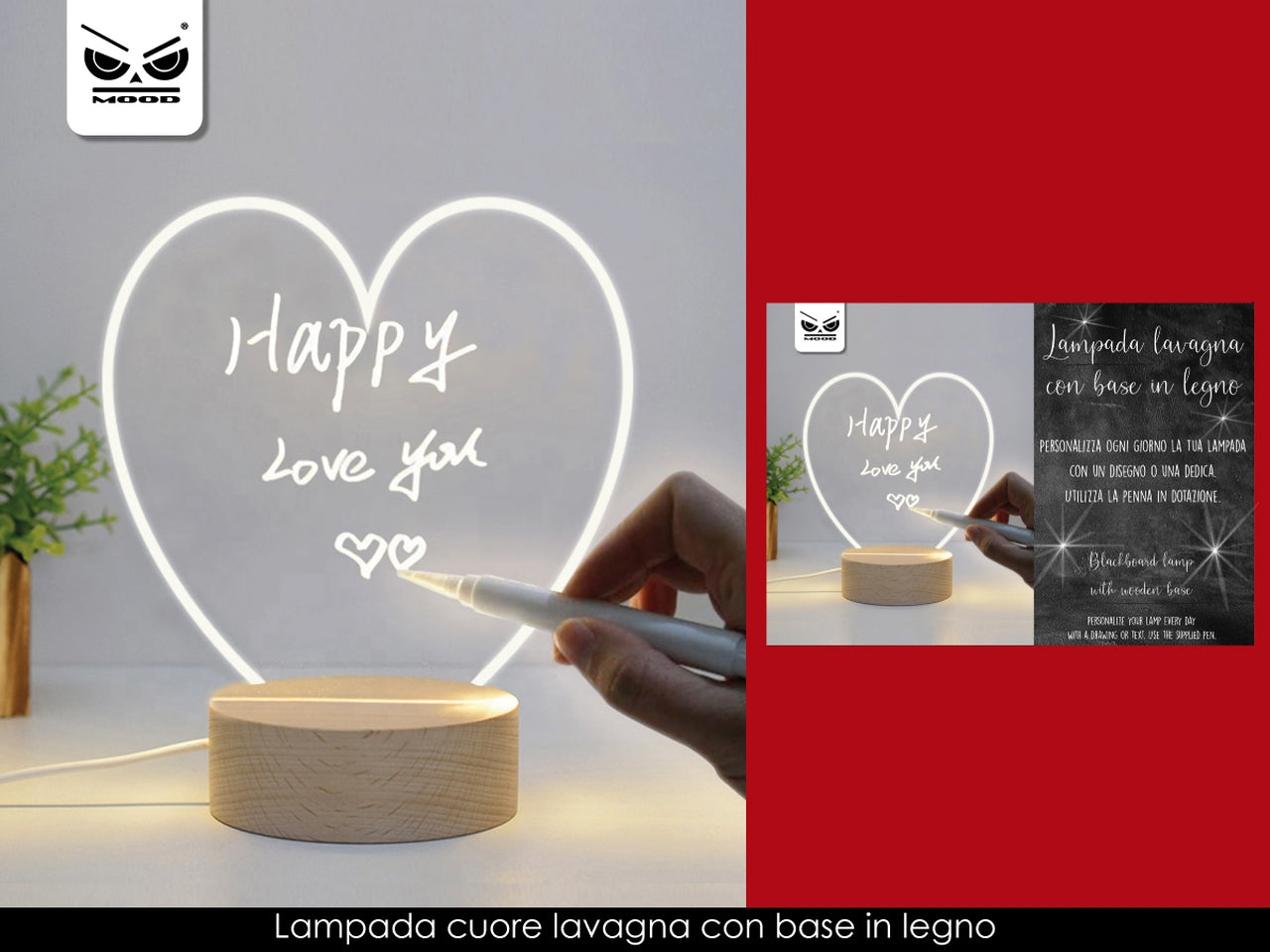 Lampada con penna da personalizzare cuore