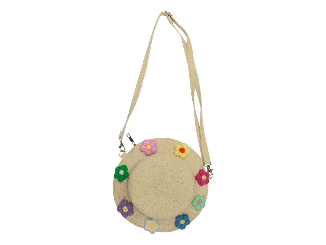 Borsa cappello in rafia intrecciata con fiori