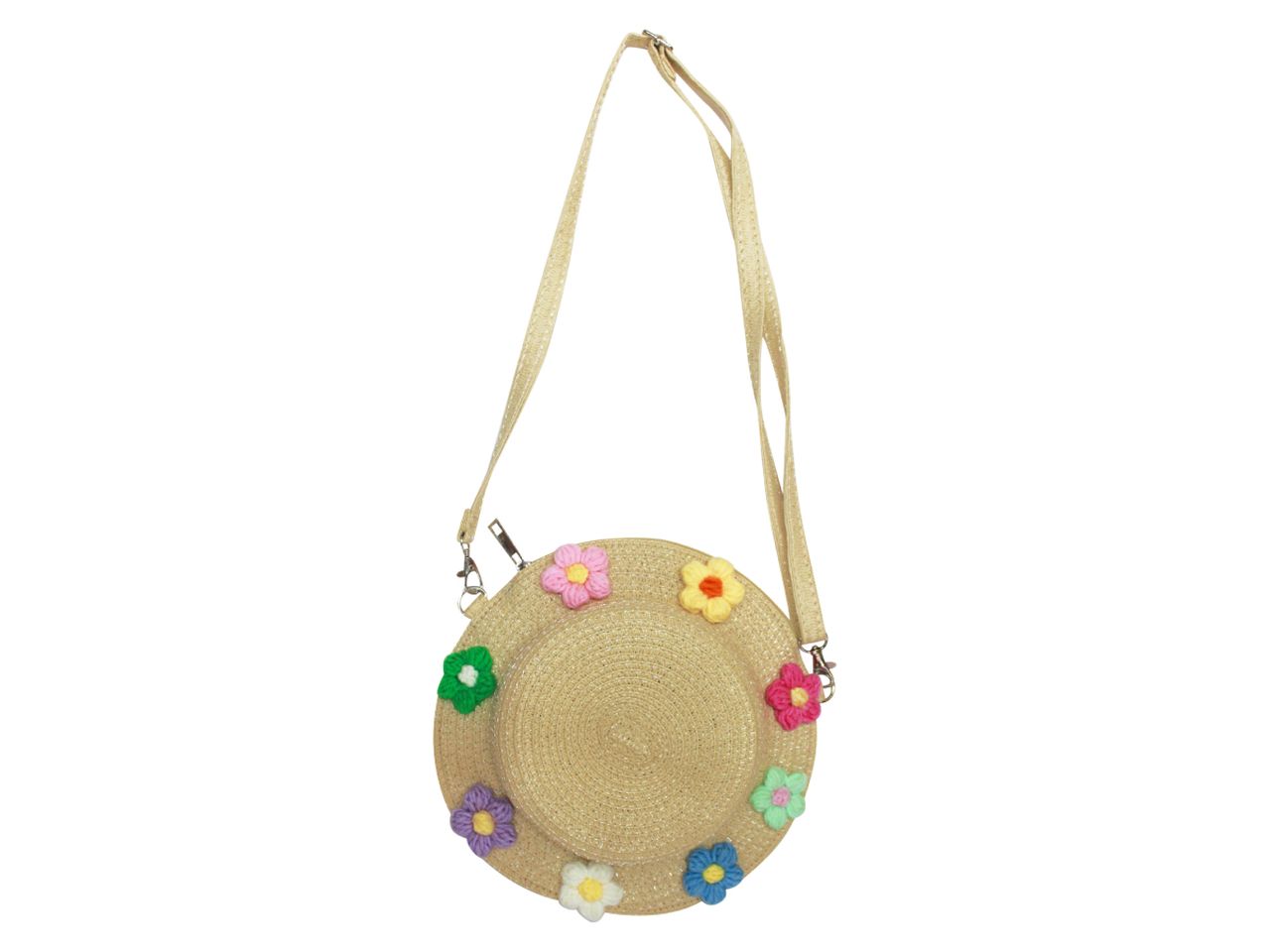 Borsa cappello in rafia intrecciata con fiori