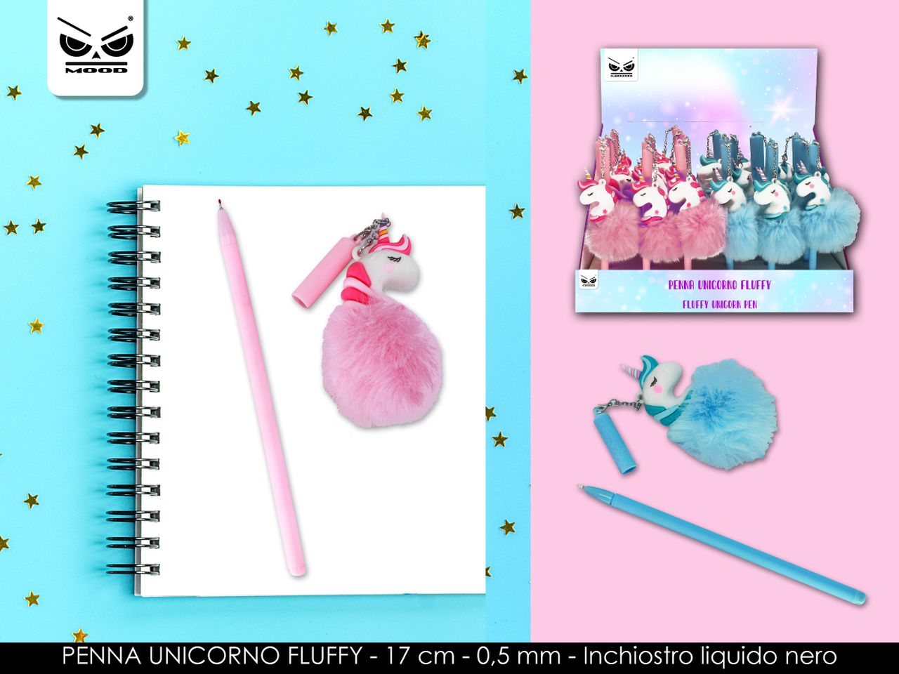 Penna unicorno fluffy misura 17cm tratto 0,5mm inchiostro liquido nero