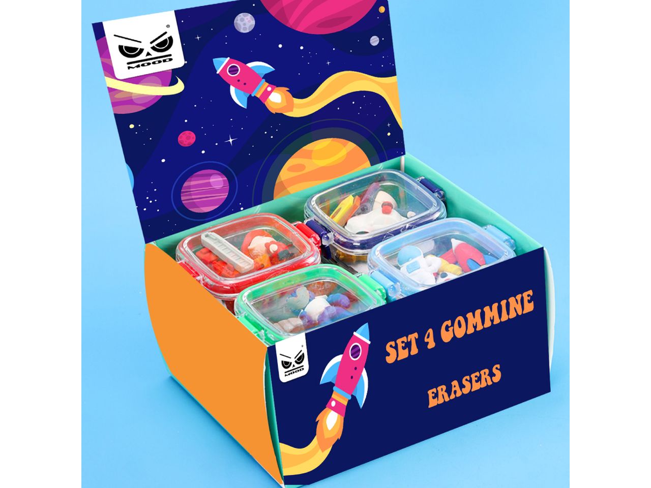 Gommine spaziali misura 6x2,5cm - la confezione comprende 4 gommine