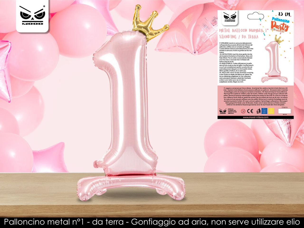 Palloncino metal colore rosa standing n.1 misura 85cm