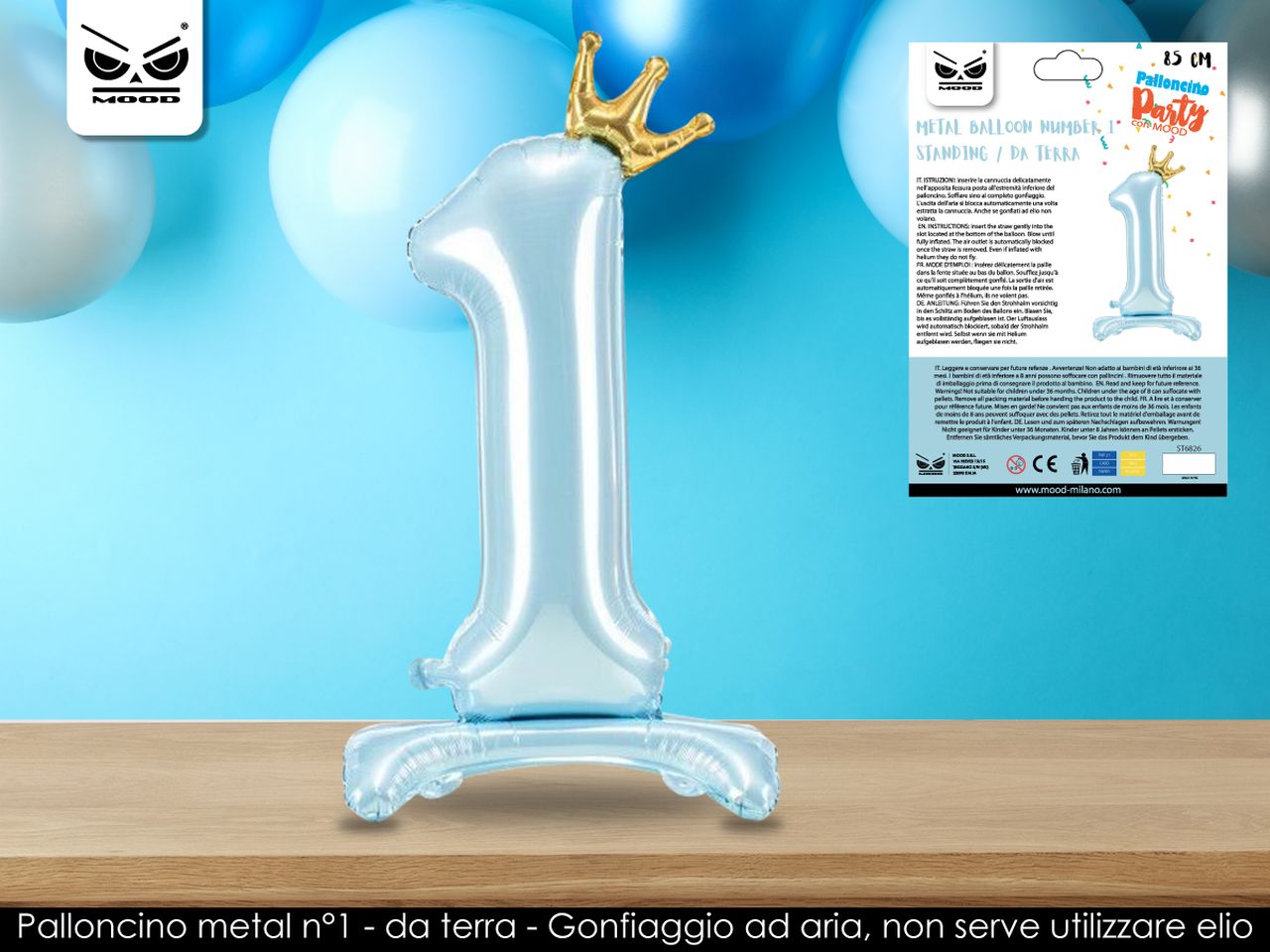Palloncino metal colore azzurro standing n.1 misura 85cm