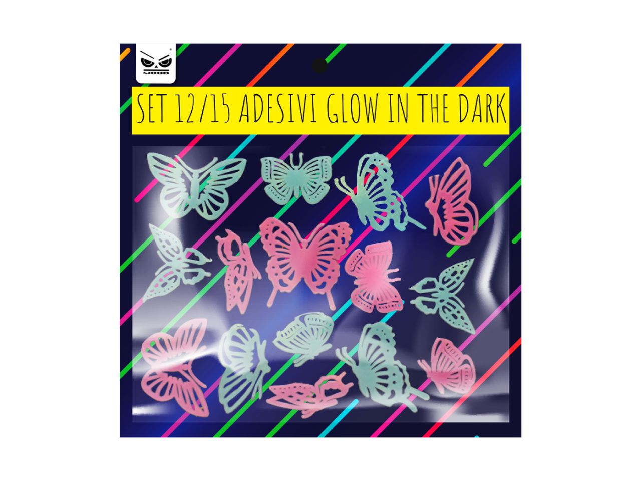 Set da 12 o 15 adesivi glowing in the dark assortiti