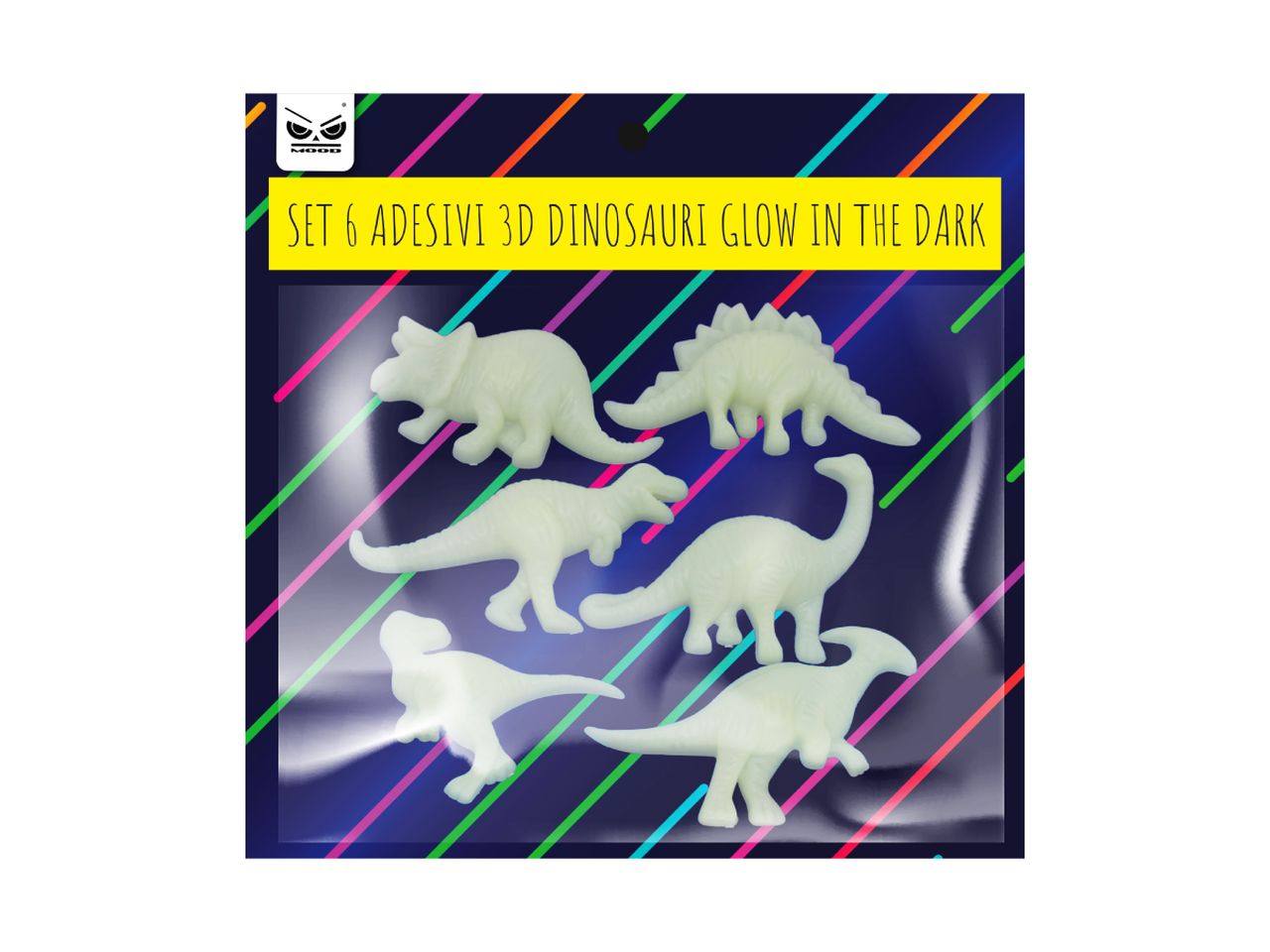 Adesivi 3d dinosauri glowing in the dark - la confezione comprende 6 adesivi