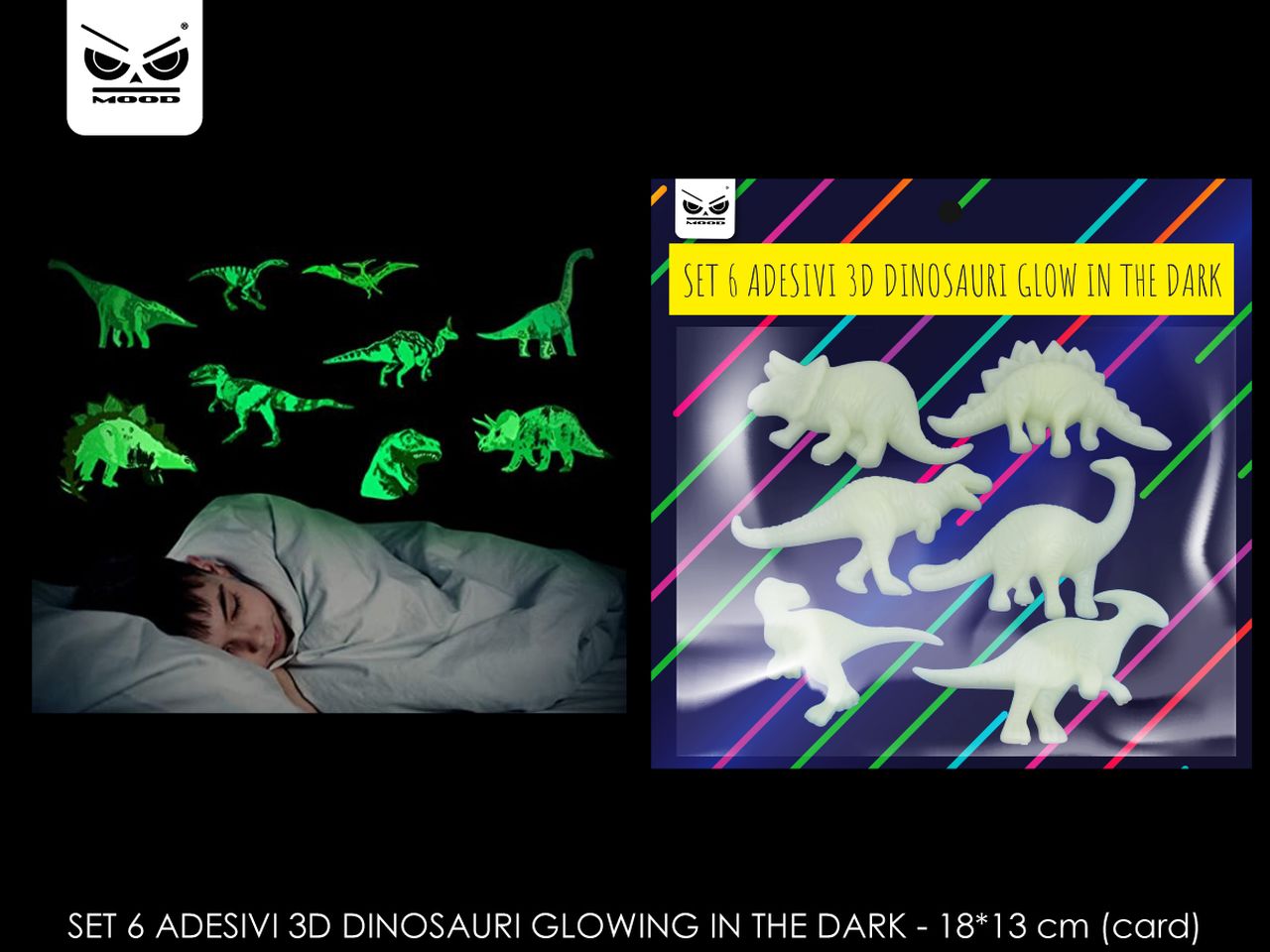 Adesivi 3d dinosauri glowing in the dark - la confezione comprende 6 adesivi