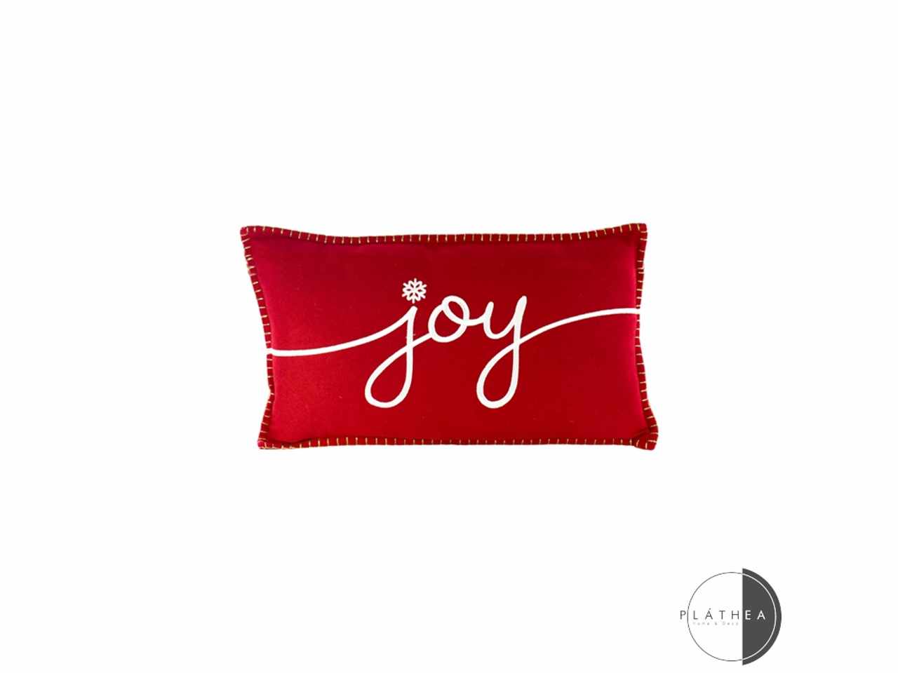 Cuscino rosso con scritta joy bianca 60x35cm in poliestere